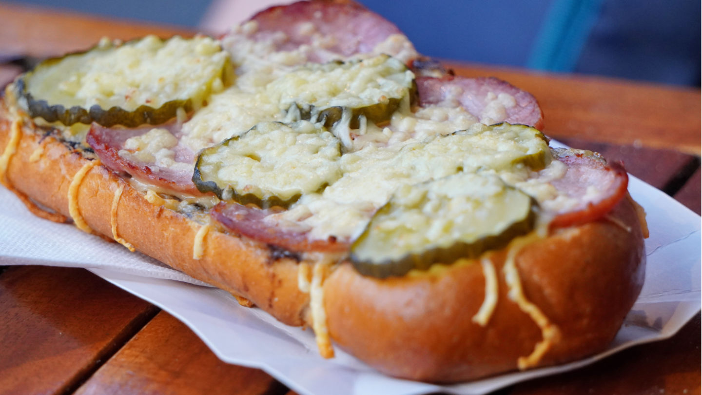 Baked In The Oven Sandwich With Cheese, Sausage And Cucumbers. C